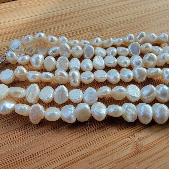 Vintage Women's White and Cream Real pearls triple strand - Picture 1 of 5